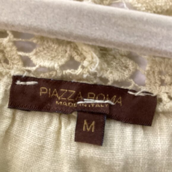 Piazza Roma 100% Linen Blouse Tunic Shirt Size M Buttery Yellow W/ Lace Details - Picture 5 of 13